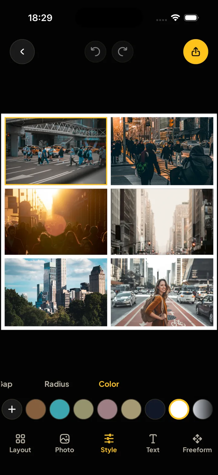 The Style tab with background colors taken from the photos