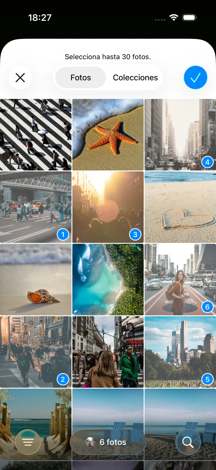 El selector de fotos con seis fotos elegidas