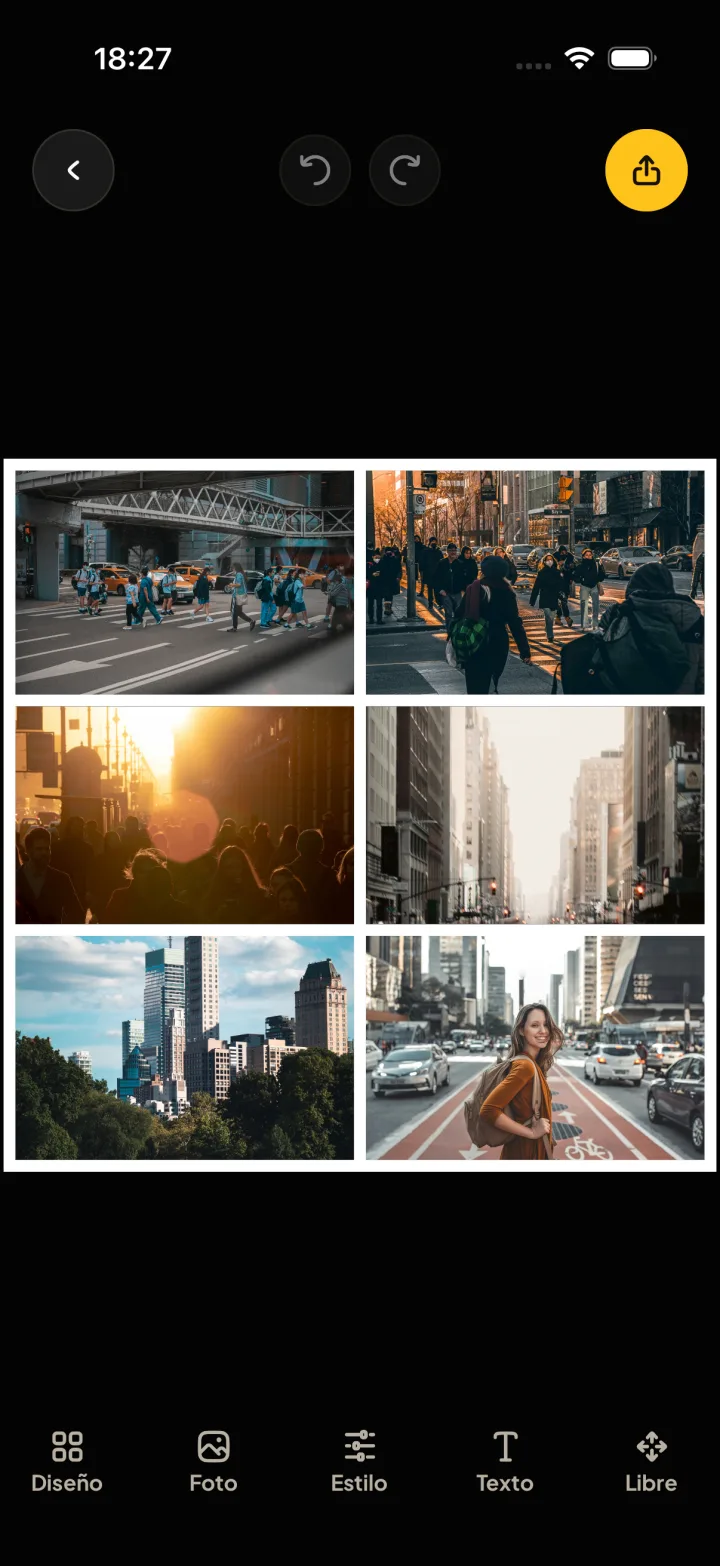 El editor con seis fotos acomodadas en una cuadrícula